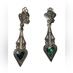 Vintage Romantic Sterling Silver Abalone Shell Heart Clip On Earrings Jewelry